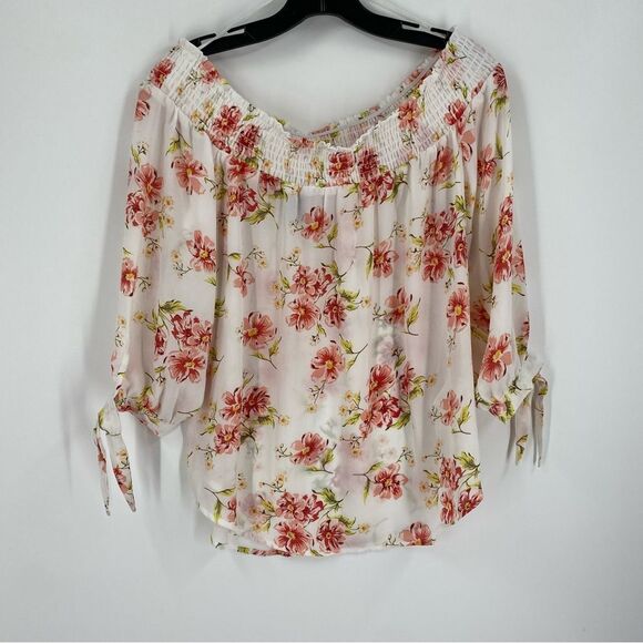 Streetwear Society Women’s Off Shoulder Sheer Long Sleeve Floral Blouse size L - Picture 1 of 3
